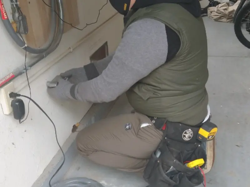 Electrician performing outlet wiring in a Otsego Lake garage